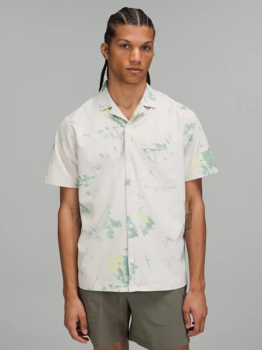Lululemon Airing Easy Camp Collar Shirt Ventlight Mesh Green Marble Mens S-M